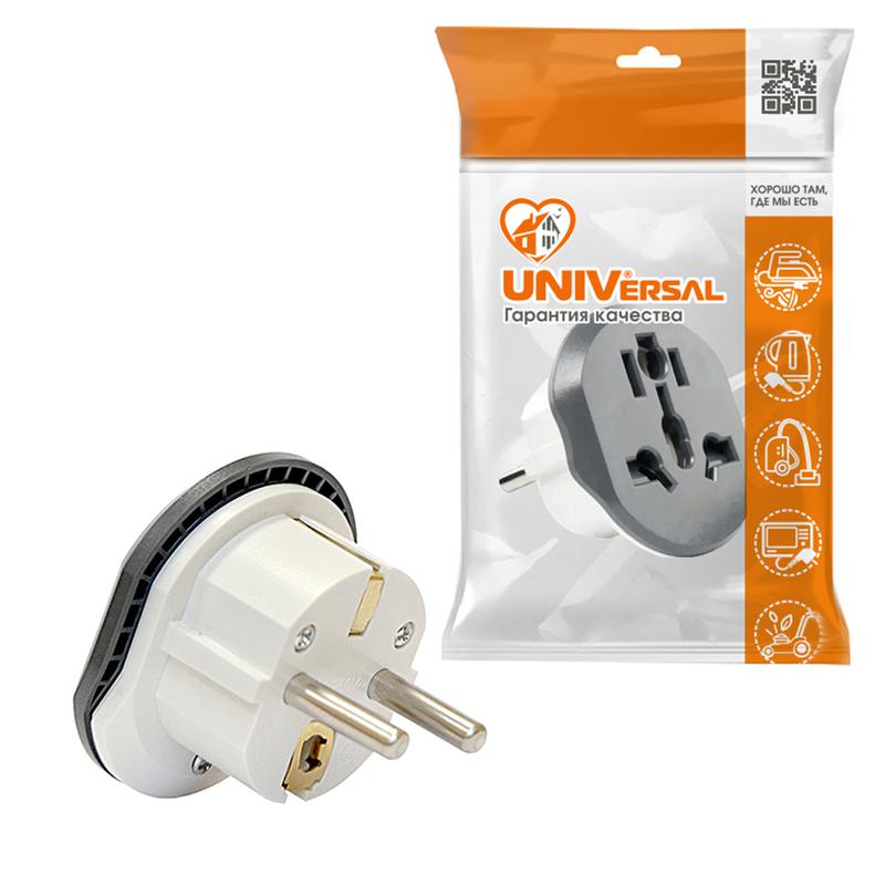 Переходник универсальный плоский с заземл. бел. 16А 250В UNIVersal 2229