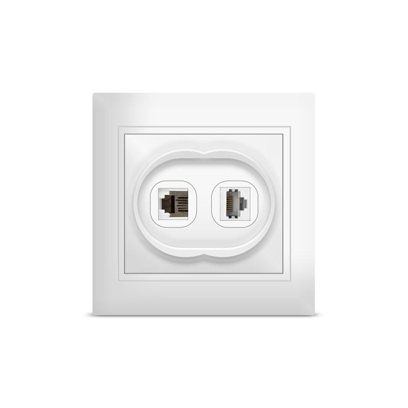 Розетка компьютерная + телефонная 2-м СП Севиль 3А IP30 бел. UNIVersal С0052