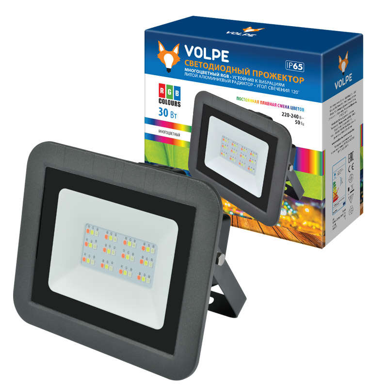 Прожектор светодиодный ULF-Q511 30W/RGB IP65 220-240В BLACK мультиколор корпус черн. Volpe UL-00002562