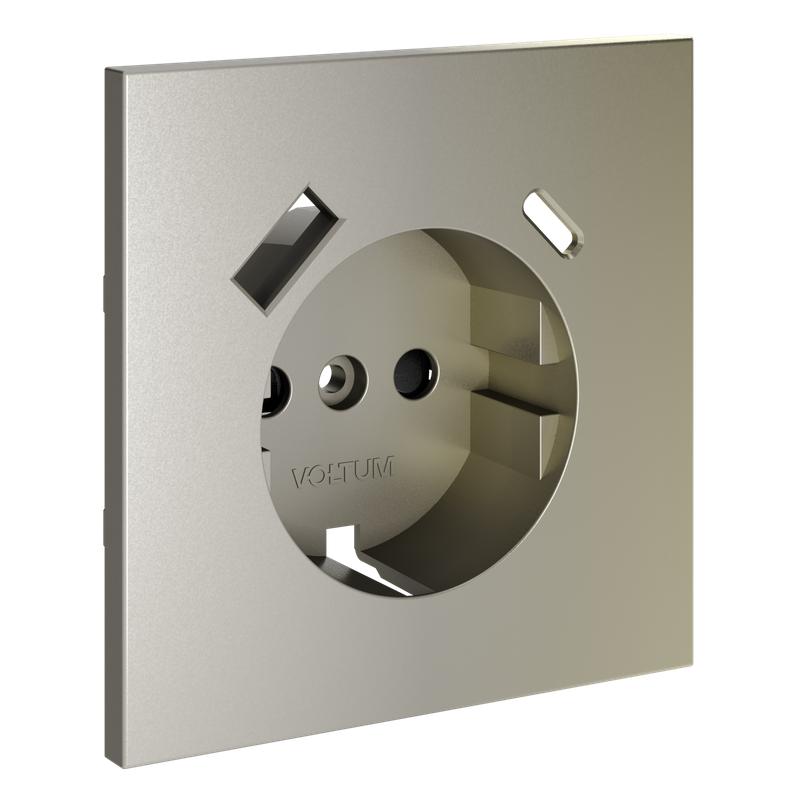 Накладка для розетки с заземл. и защ. шторками с USB A+C S70 шелк Voltum VLS001004