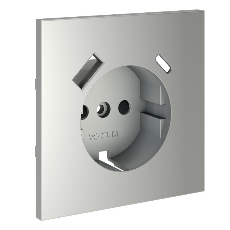 Накладка для розетки с заземлением и защитными шторками с USB A+C S70 сталь Voltum VLS001005