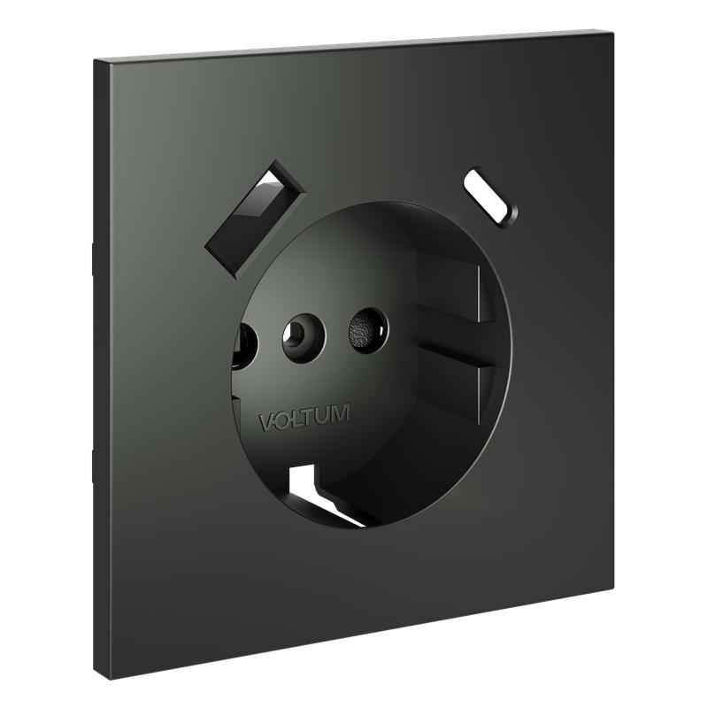 Накладка для розетки с заземлением и защитными шторками с USB A+C S70 титан Voltum VLS001006