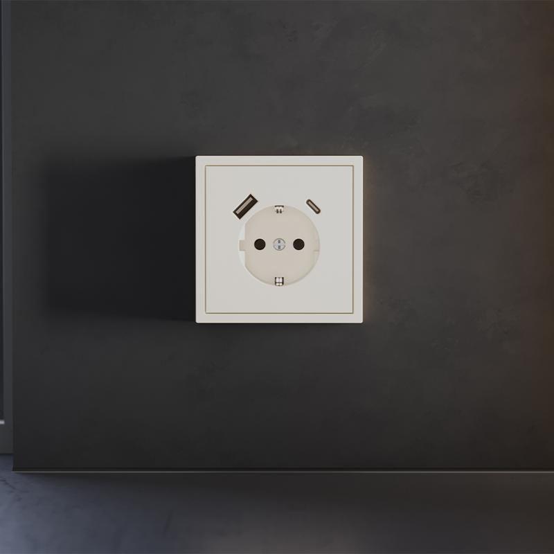 Накладка для розетки с заземлением и защитными шторками с USB A+C S70 хлопок Voltum VLS001013