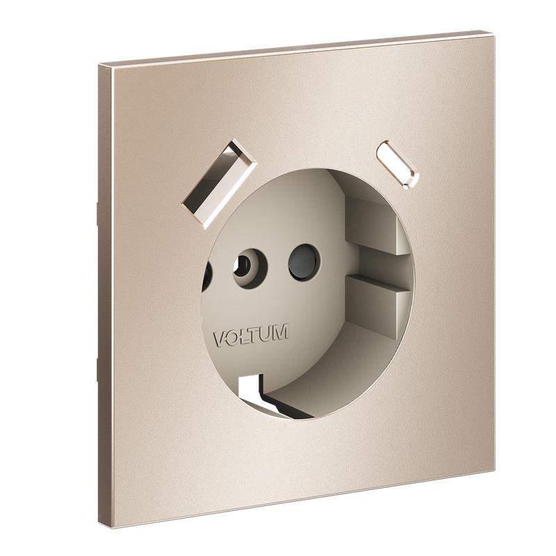Накладка для розетки с заземлением и защитными шторками с USB A+C S70 Metal платина Voltum VLSM001010