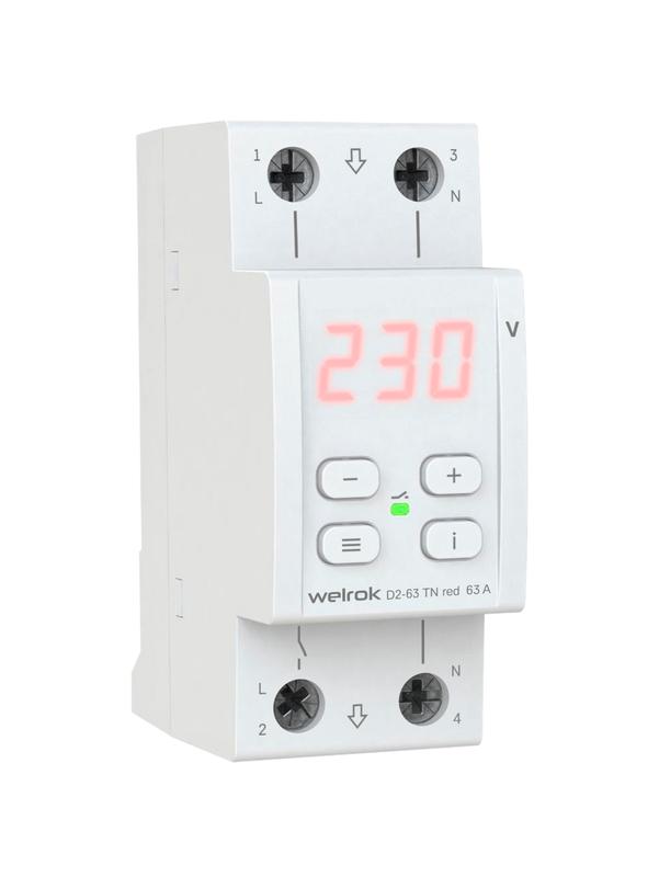 Реле напряжения D2-63 TN red (с транзитом нуля) Welrok 4660251141882