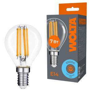 Лампа светодиодная Filament G45 7Вт шар прозрачная 6500К E14 630лм WOLTA WF-G45-7W6KE14