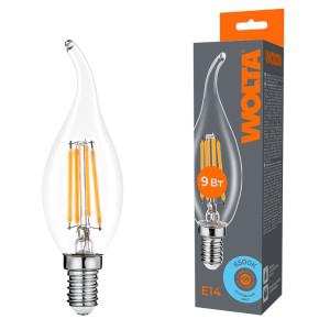 Лампа светодиодная Filament CT35 9Вт свеча на ветру прозрачная 6500К E14 810лм WOLTA WF-CT35-9W6KE14